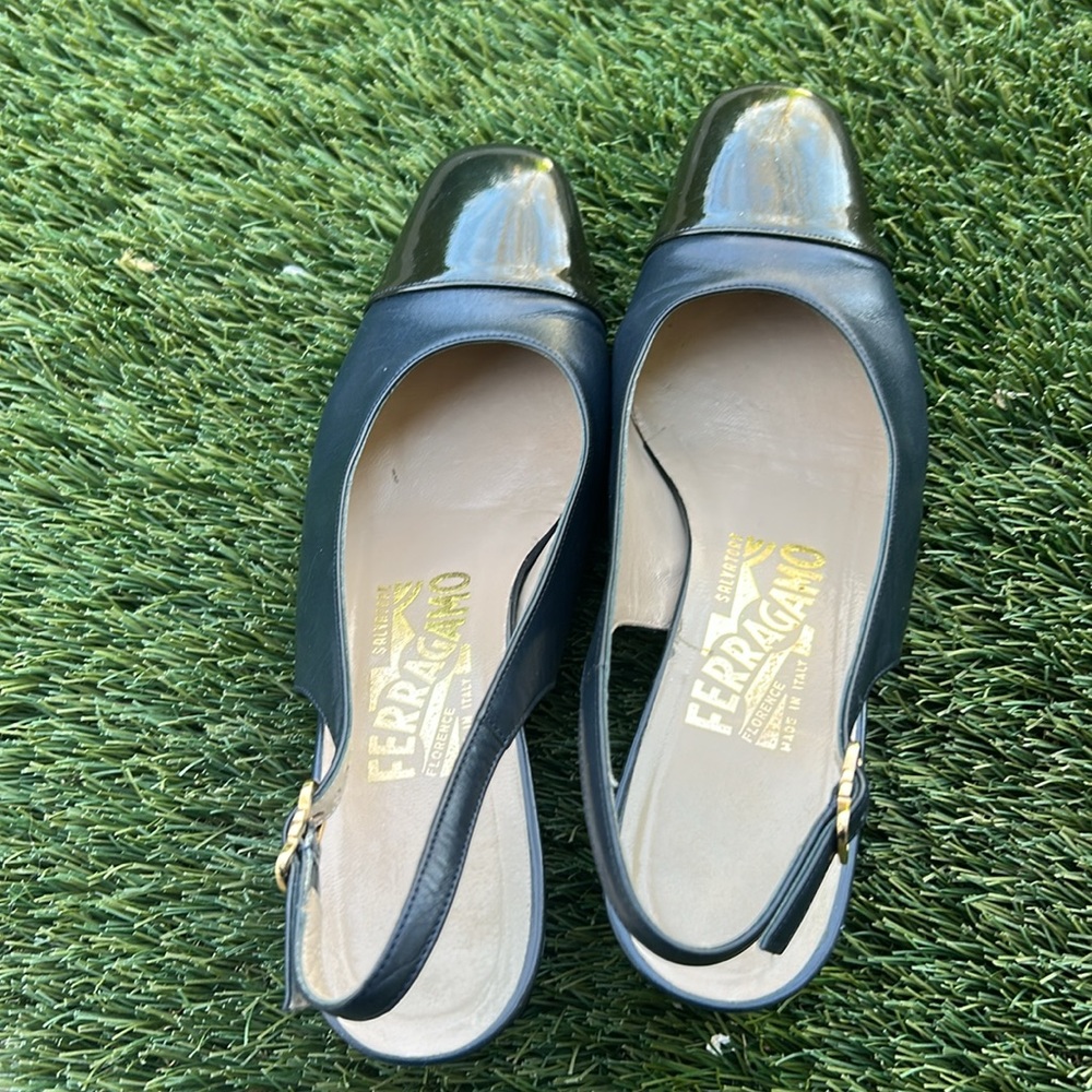 Salvatore Ferragamo leather mule shoes size 6.5 B Slingback Pumps Black Square - Picture 5 of 11